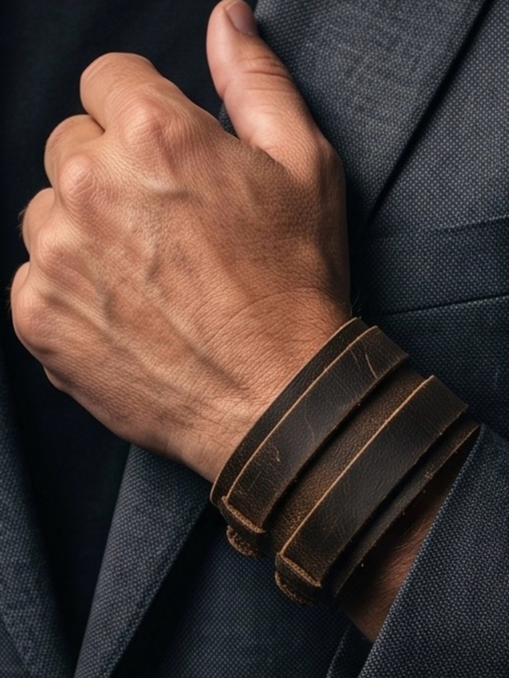 Men's Brown Leather Double Buckle Wrap Bracelet – Stylish Multi-Strap Accessory